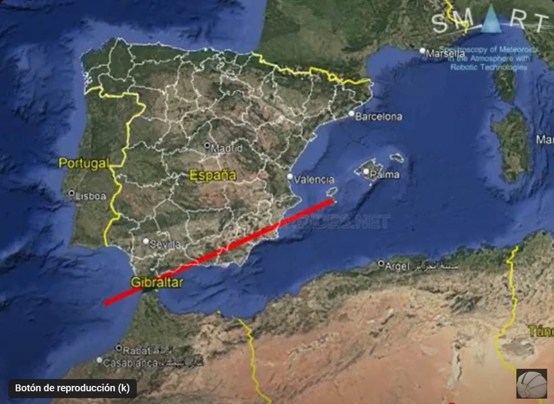 Trayectoria de la reentrada del 10 de agosto sobre España